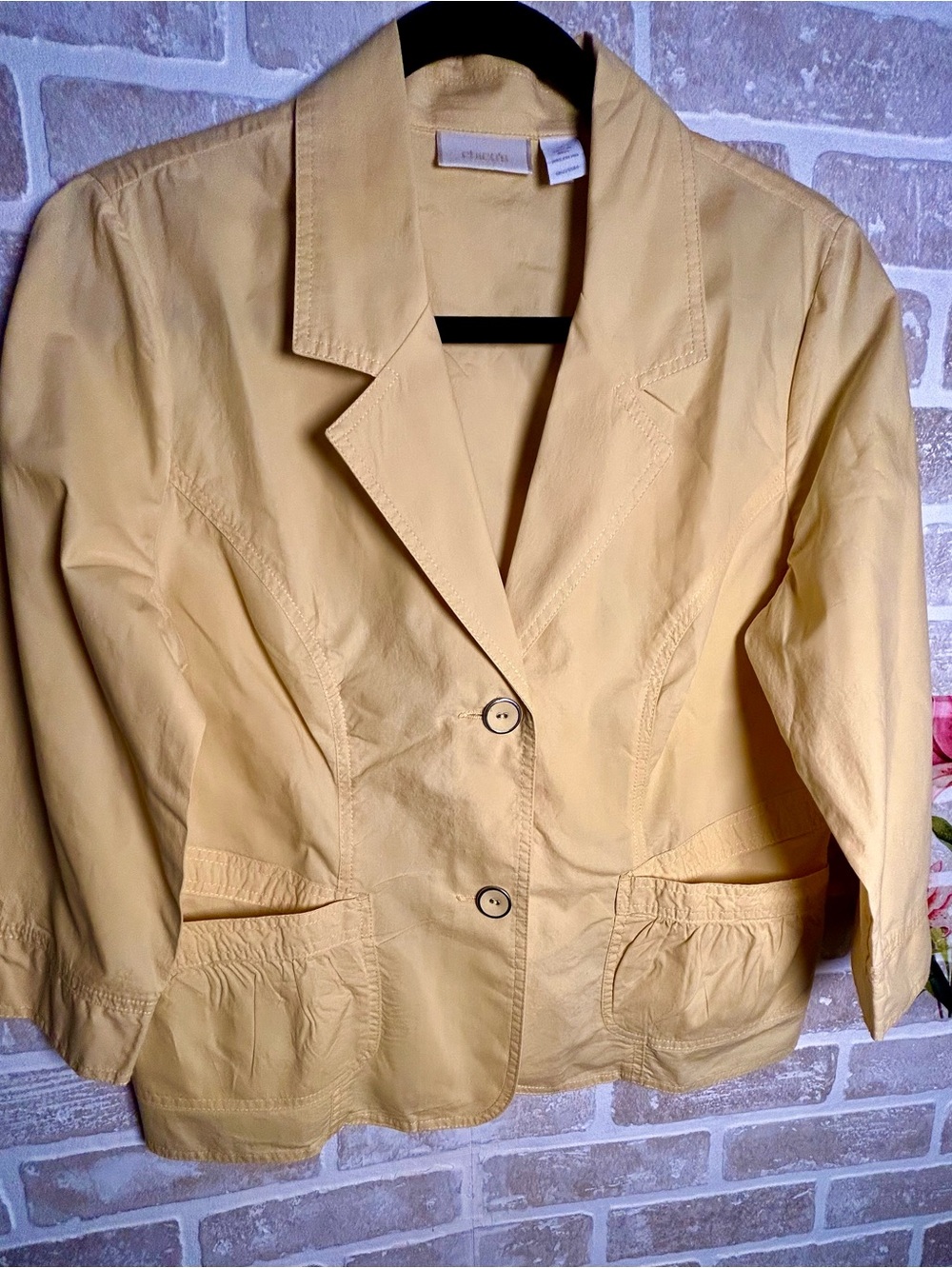 Chico's Soft Yellow Cotton Notch-Lapel Blazer